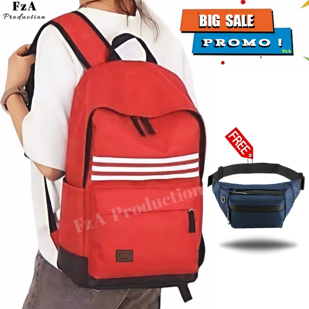 Tas Ransel  Punggung Distro Casual Pria Wanita / Tas Ransel Laptop Original FzA FREE Tas Waistbag Trendy