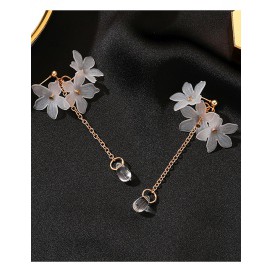 LRC Anting Tusuk Fashion Flower Crystal Ice Flower Tassel Long Multilayer Crystal V11096