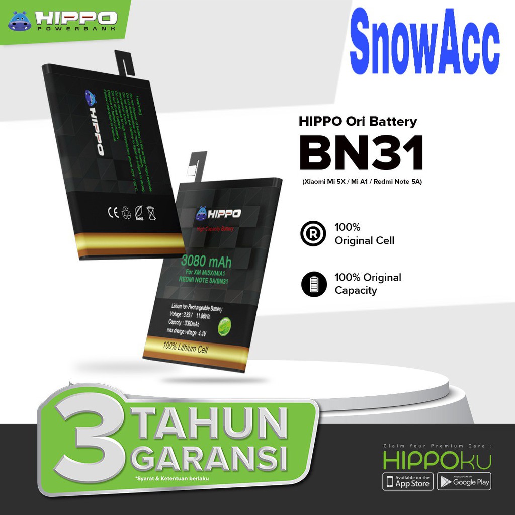 Hippo Baterai XiaoMi MI 5X / MI A1 / Redmi Note 5A Prime / Redmi S2 3080mah / BN31 Garansi Resmi ori