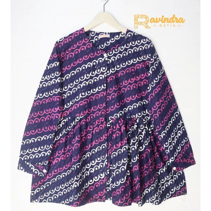 Atasan Batik Wanita Blouse Ruffle Batik Cap