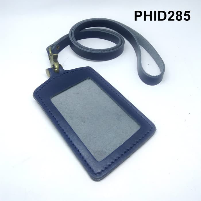 

gantungan ID card kulit asli biru tali id card holder PHID285