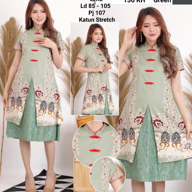 Dress batik Wanita kombinasi Brukat /batik dress modern