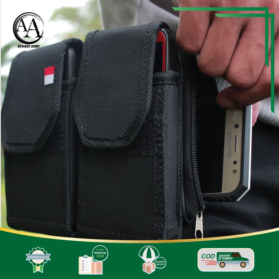 Tempat Sarung HP Pinggang KANVAS Tas Dompet Handphone Pria Resliting Pouch Hp Pria Tempat Magazine - TM02