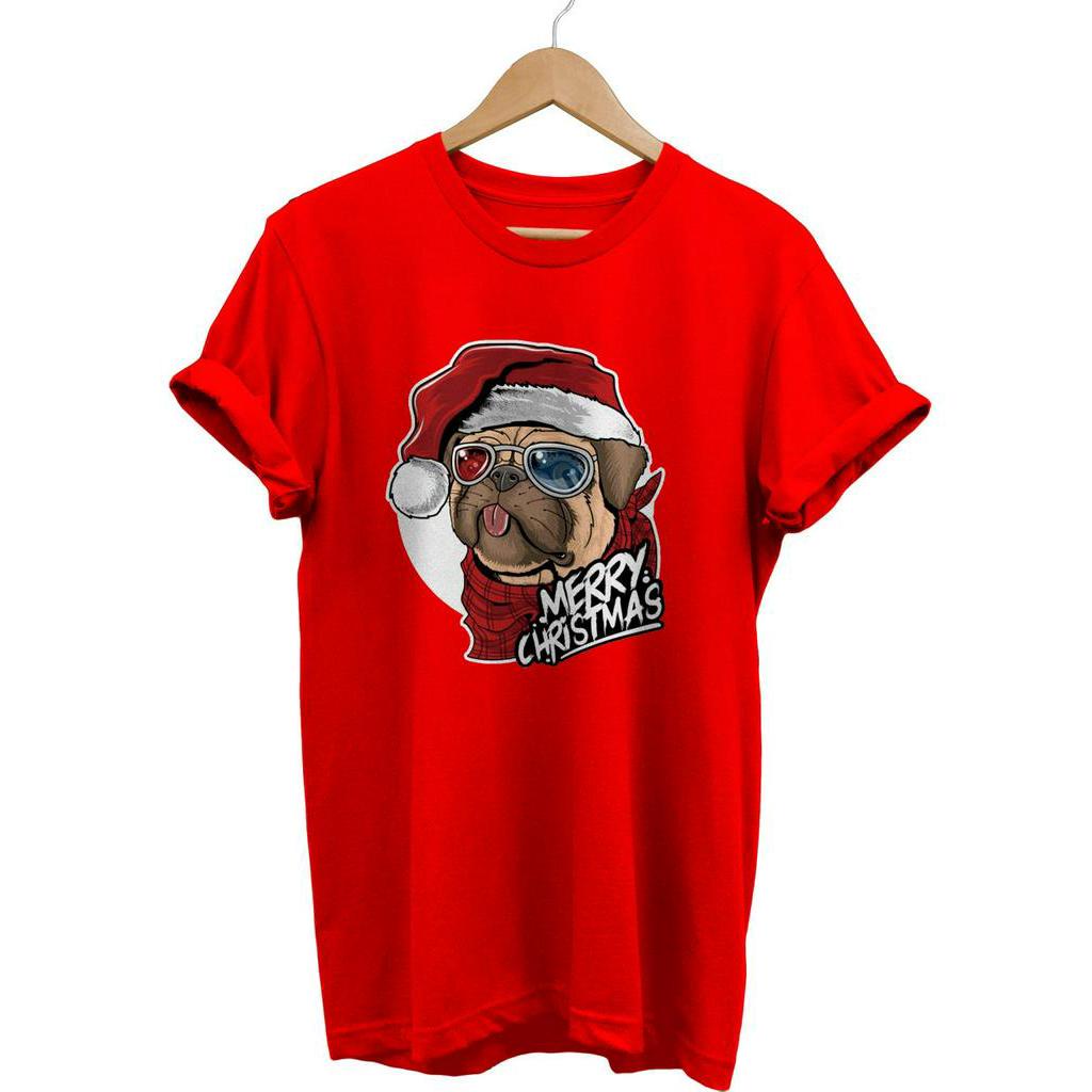 KAOS TSHIRT NATAL MERRY CHRISTMAS PUG COOL DOG LOVER 3D COMBED 30S