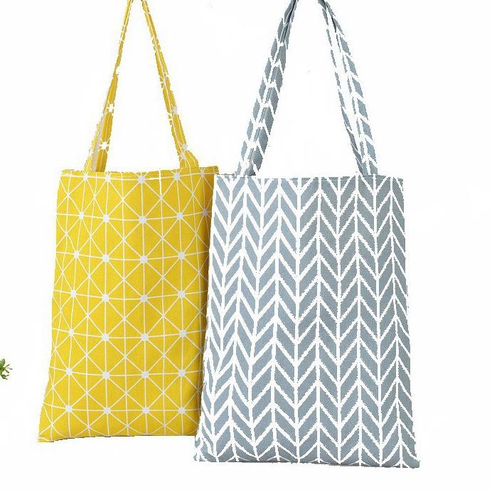 -37 EDW 249 Tas Bahu Tote Totebag Canvas Kanvas Eco Bahan Linen Motif Kotak Kuliah Kerja ✱