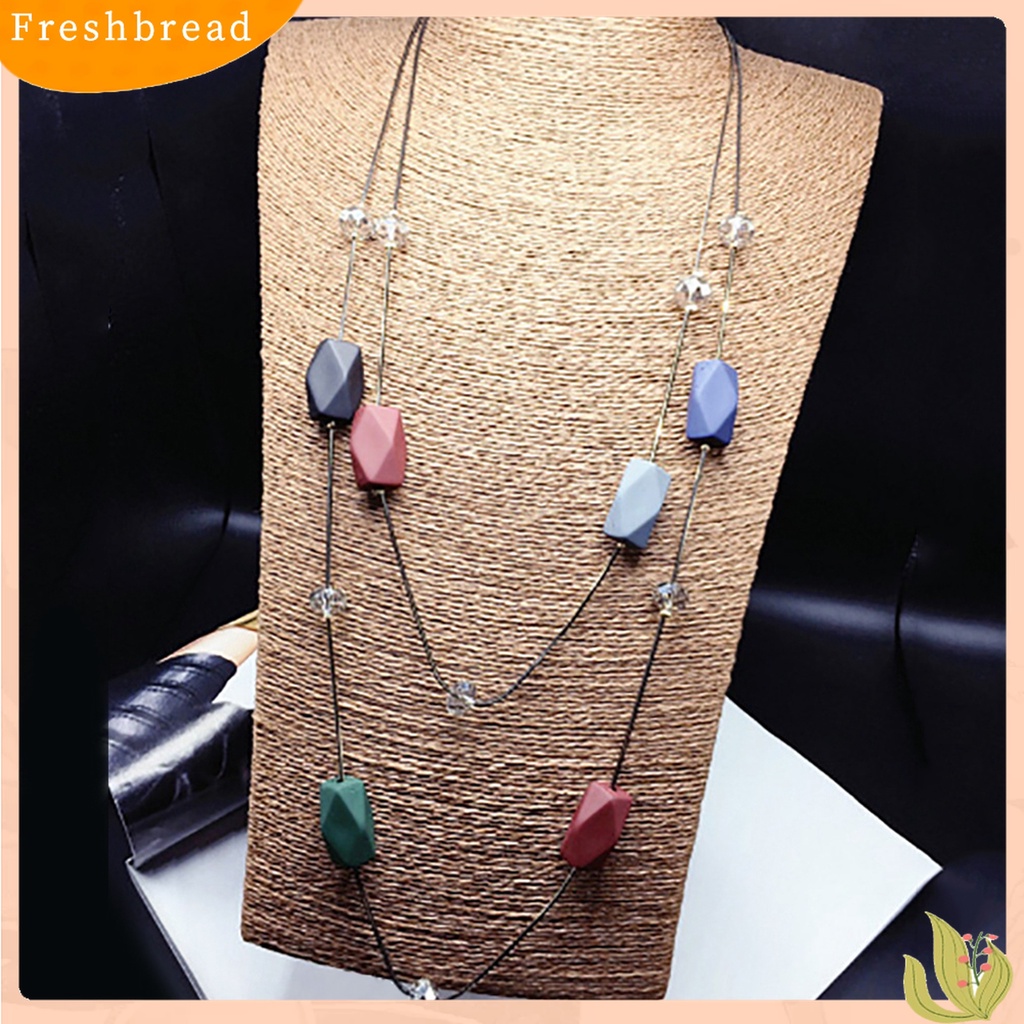 [TERLARIS]Concise Double Layers Geometry Beads Necklace Long Sweater Chain Women Ornament