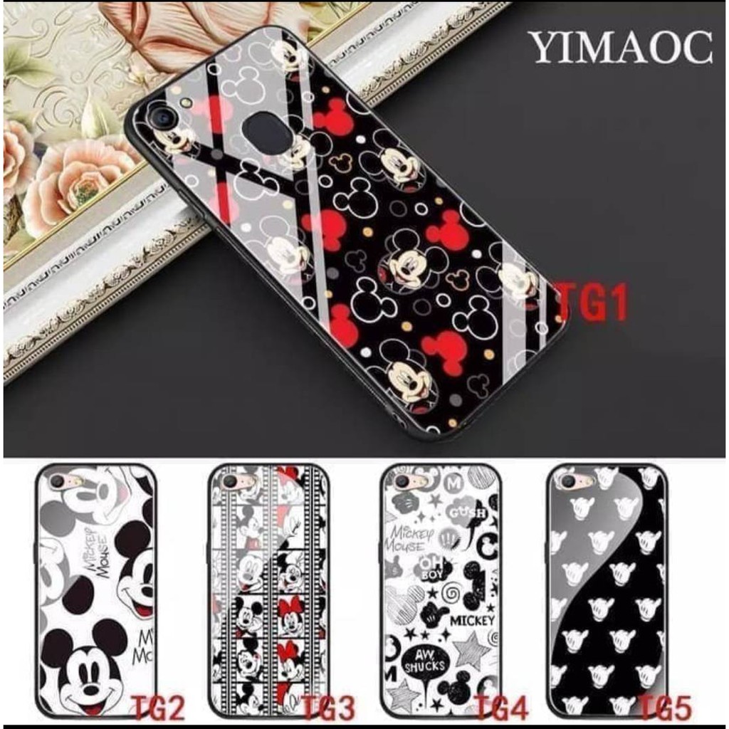 IPHONE 8 , 8+ , X / XS , XR , XS MAX PREMIUM CASE CASING GLASS MOTIF MICKEY MOUSE 2