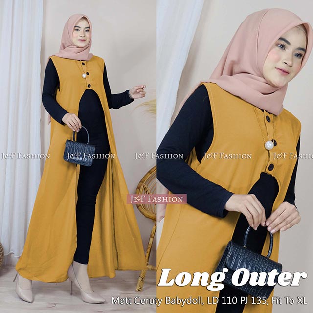 Long Outer Ceruty Babydoll Premium Ceruty Babydoll Premium Tanpa lengan Model kancing Long Cardigan 