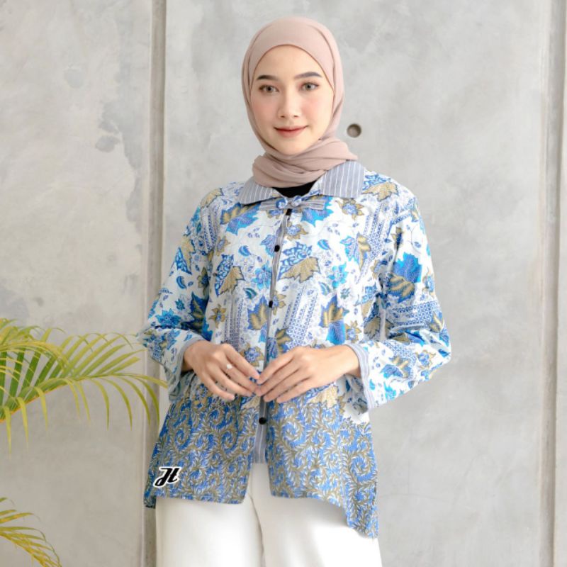 tey-17 Batik wanita ASJ SA HRB026 Kenongo Kemeja Tosca Pendek-1