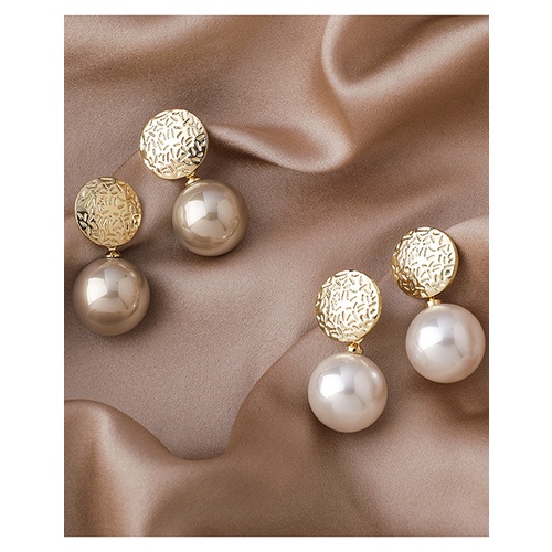 LRC Anting Tusuk Fashion White Pearl Geometric Disc Alloy