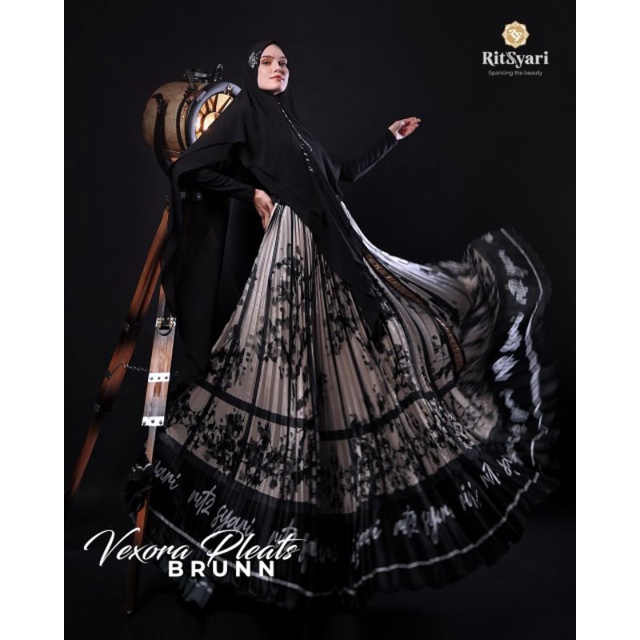 [RITZ SYARI] GAMIS SYARI TERBARU / DRESS SET PRINTING PLISKET " VEXORA PLEATS SET " BY RITZ SYARI