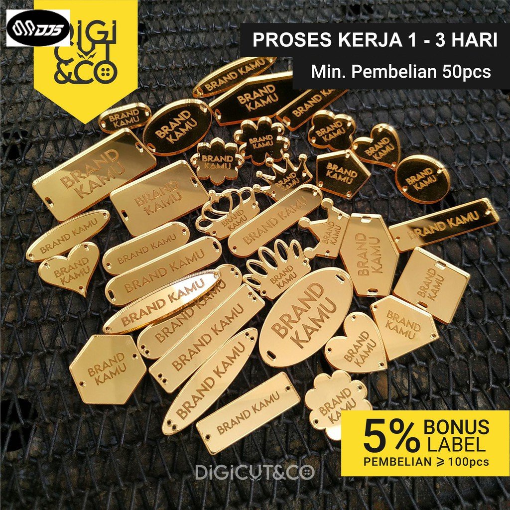 

Label Akrilik EMAS | Label Hijab Branding | Custom Cutting Label - Digicut&Co