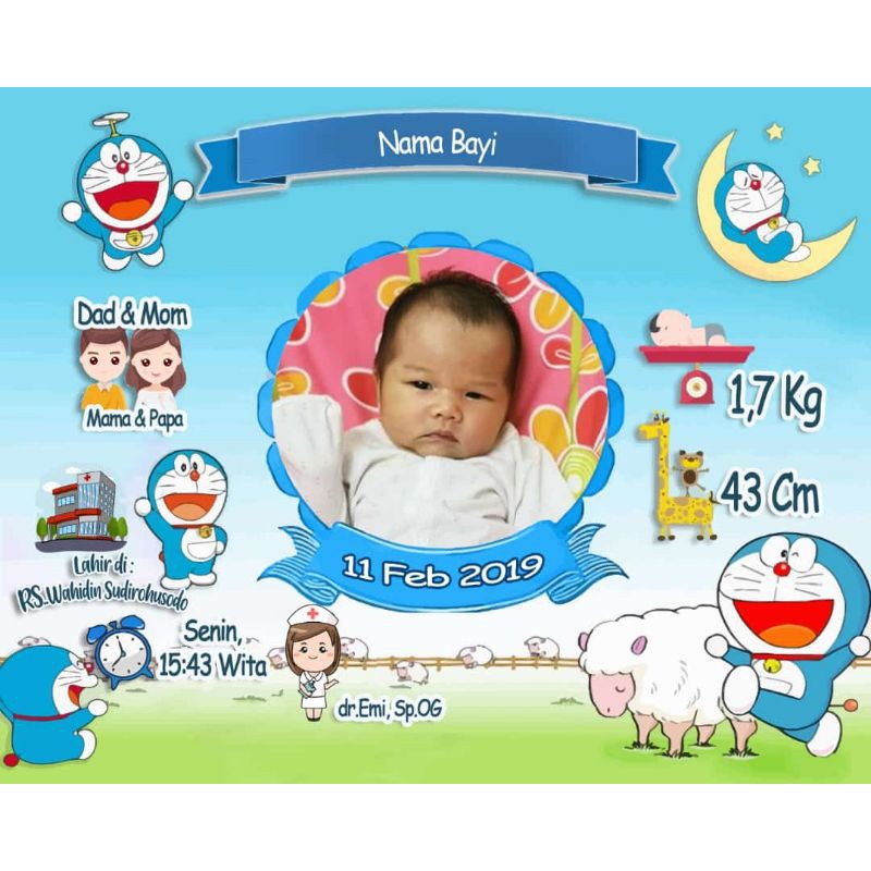 Desain biodata bayi tema doraemon
