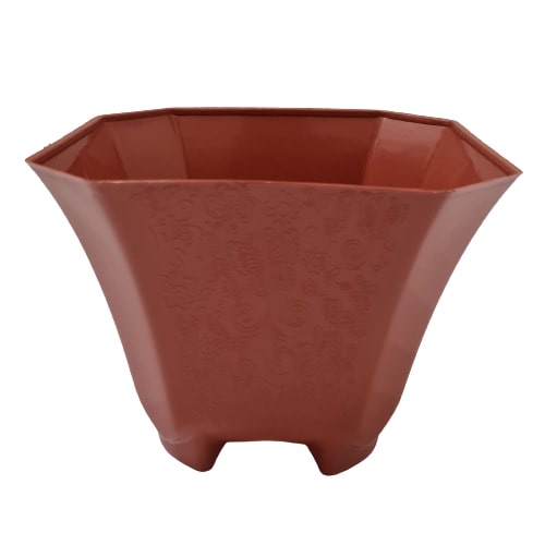 Pot Bunga Pot Tanaman Pot Kembang Segi Coklat / Merah Bata Plastik Blink Planter