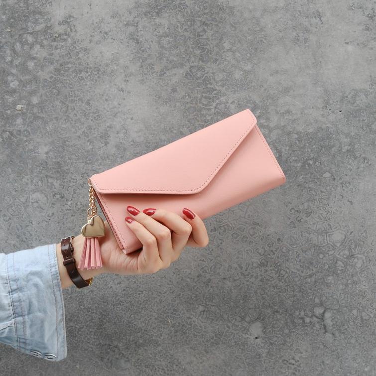 ERI.19My22c– (1KG 13 PCS) Dompet Korea Lomenia Lipat Panjang Fashion Cewek Gantungan Hati LOD017