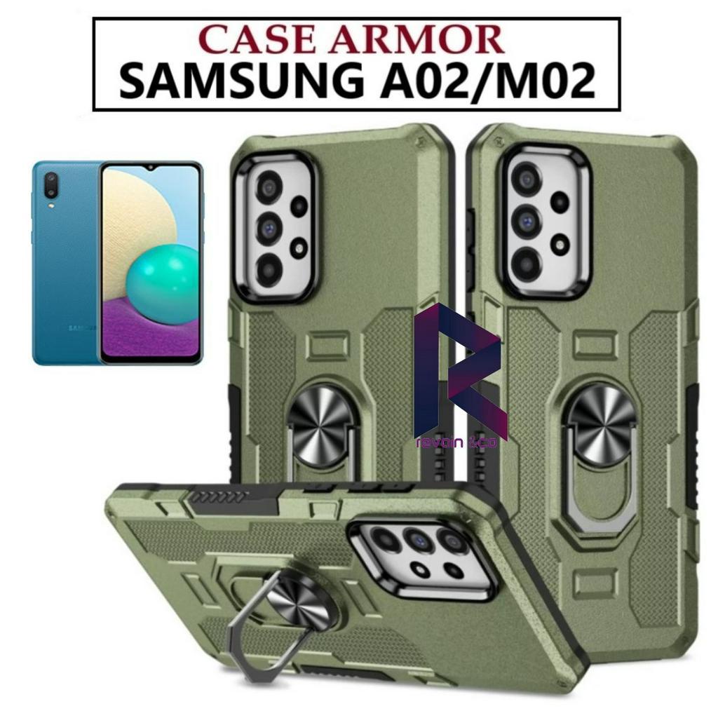 Case Armor SAMSUNG A02 M02 Iring Cincin Magnetic Kesing Hp Protect kamera Premium Hard Case Standing Robot Pelindung Kamera