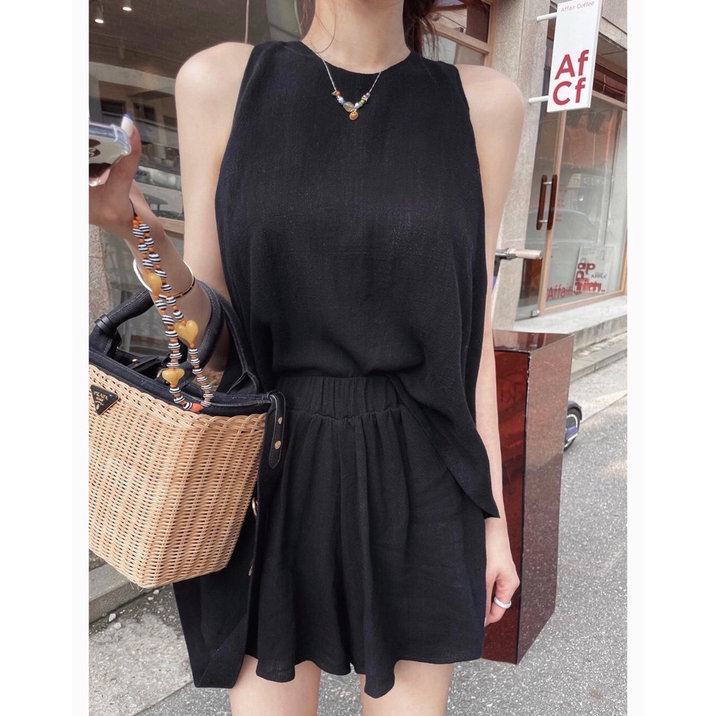 SET6531 Vanessa Flowy Flare Linen Set Top & Shorts-3