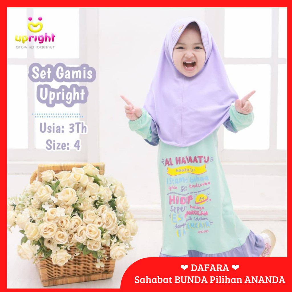 ❤ Dafara ❤ 3-12 th ❤ Set Gamis Frill UPRIGHT Setelan Baju Muslim Anak Katun Adem Lucu FreeJilbab