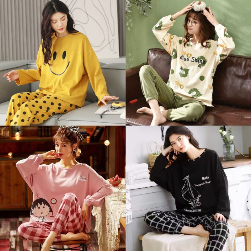 Baaju.id Set Piyama Wanita Import Baju Tidur Wanita Lengan Panjang Celana Panjang  Baju Tidur Joger KR1002