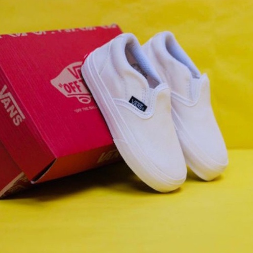 Sepatu Vans Anak Slip On Full White Slop Putih polos size 21-35