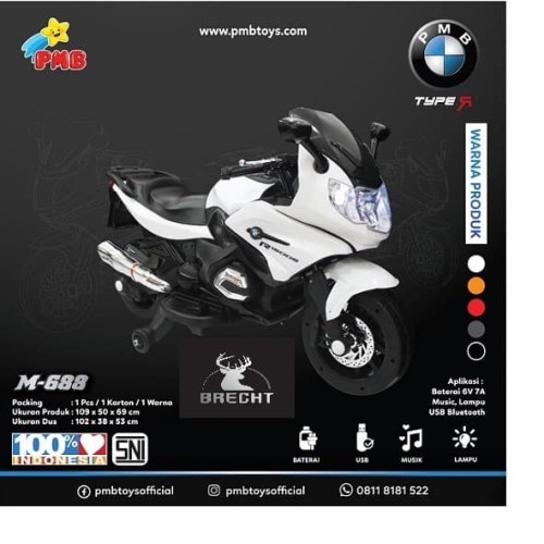 Motorcycle Accu Motor Aki Anak PMB M 688 Putih Sport Kid Toys