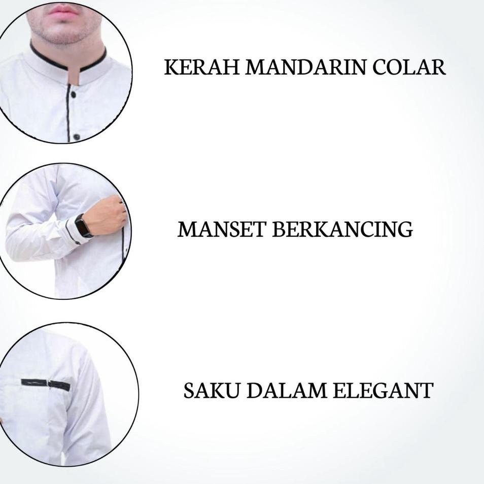 Hot Sell.. Baju Koko Pria Lengan Panjang Original Elrumi Motif LC / Baju Koko Polos Warna Putih