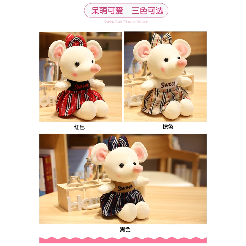 Boneka Plush Bentuk Tikus Dengan Dress Pita