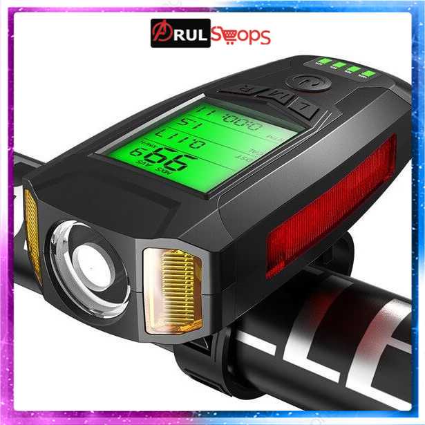 ANLOOK 4 in 1 Lampu Sepeda + Klakson + Speedometer Recharge 1200mAh