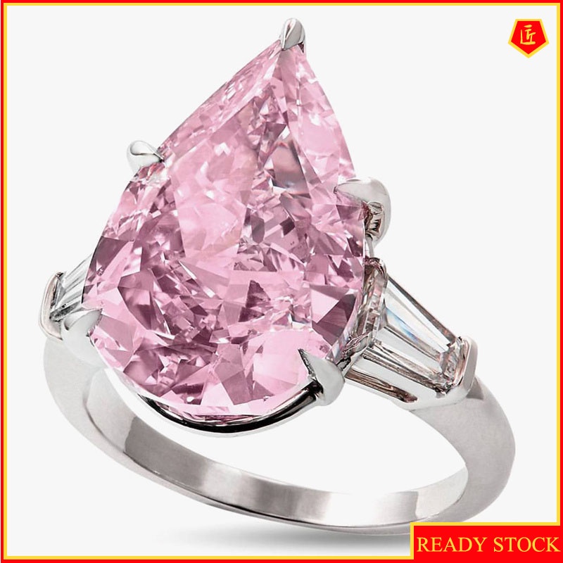 [Ready Stock]Pink Crystal Ring Colored Gems Simple and Elegant