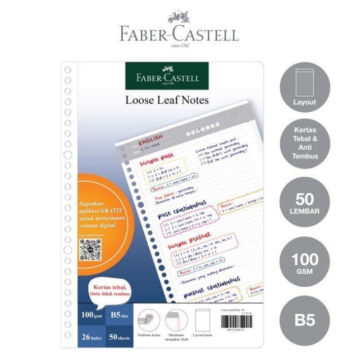 

FABER-CASTELL KERTAS LOOSE LEAF B5 ISI 50 LEMBAR GARIS BIASA 175502