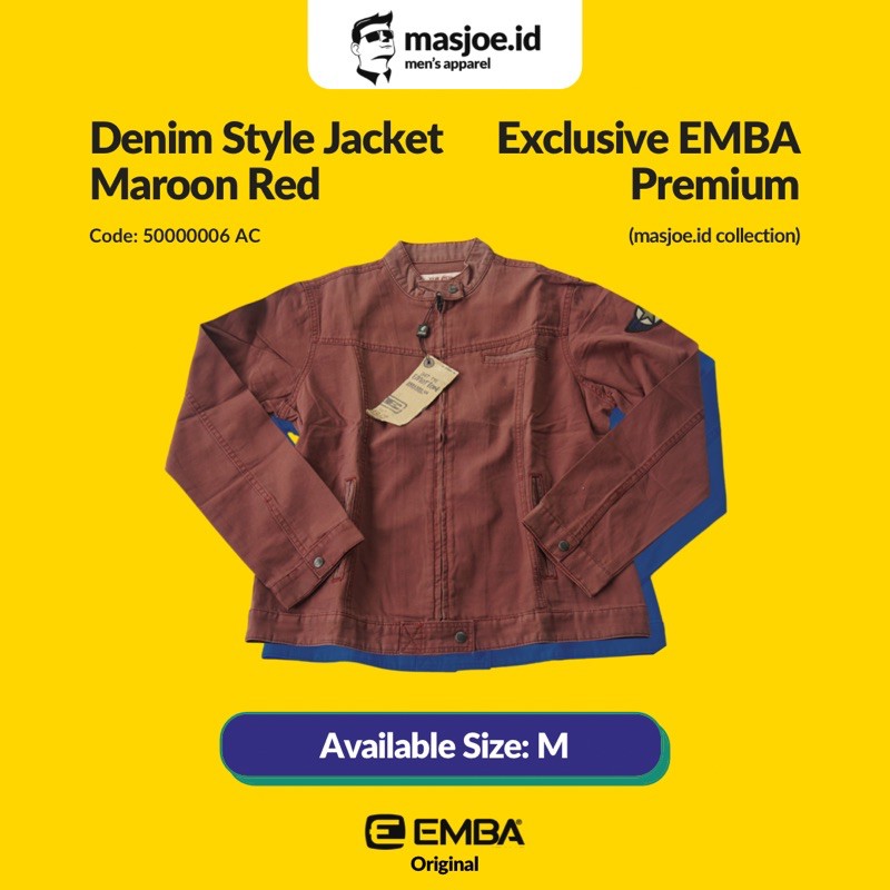 Jaket Jeans Denim Pria EMBA Original - Maroon Red