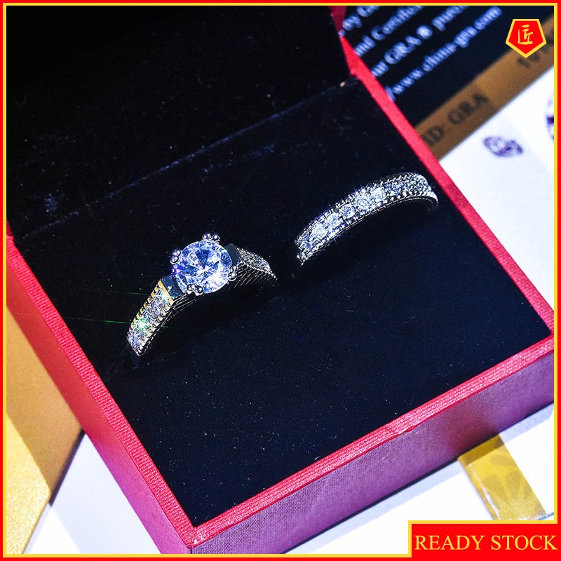 [Ready Stock]Classic Fashion Platinum Diamond Ring Set