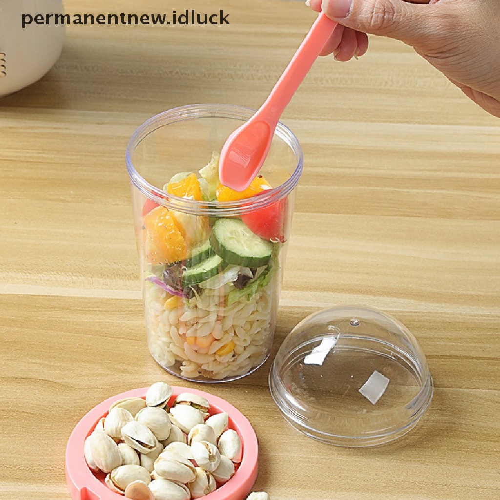 Cangkir Wadah Salad Buah Dan Sayuran Portabel 400ML Dengan Sendok Penutup