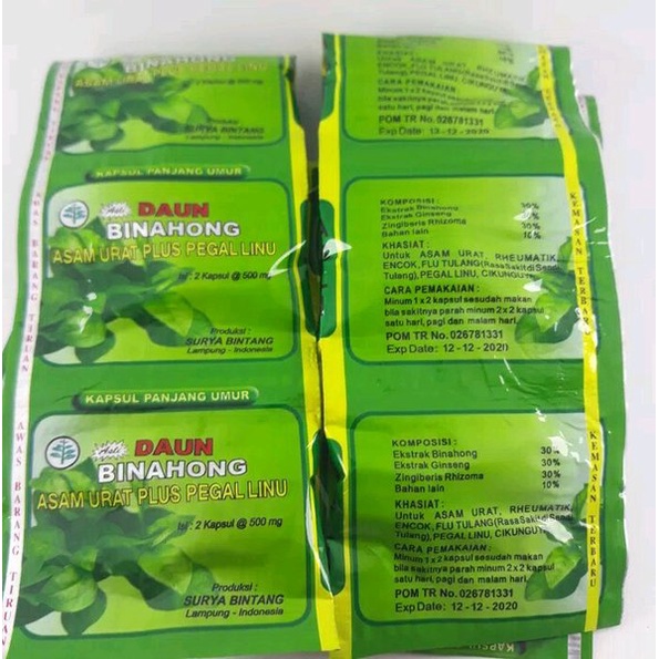 Jual Kapsul Daun Binahong Asli Renceng Isi 20 Sachet Hanger Kapsul Obat