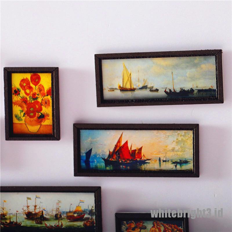 {white3} Dollhouse Miniature Photo Frame Oil Painting Wall Painting Furniture Accessories