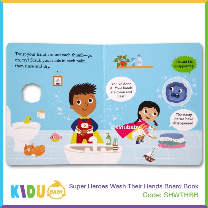 Buku Cerita Anak atau Buku Cerita Bayi Super Heroes Wash Their Hands Board Book Kidu Baby