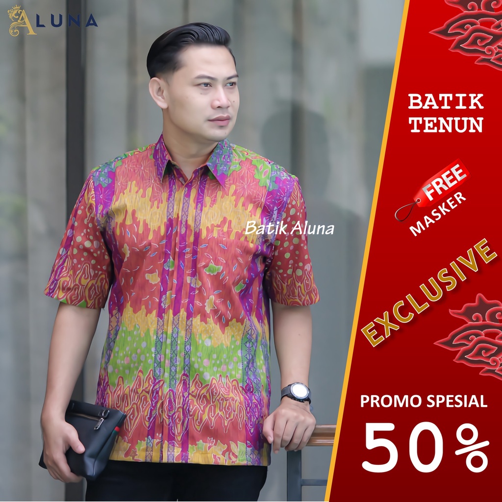 Batik Pria Lengan Pendek Premium BATIK TENUN HRB026 motif EXCLUSIVE Kode FPT 002 S M L XL XXL XXXL