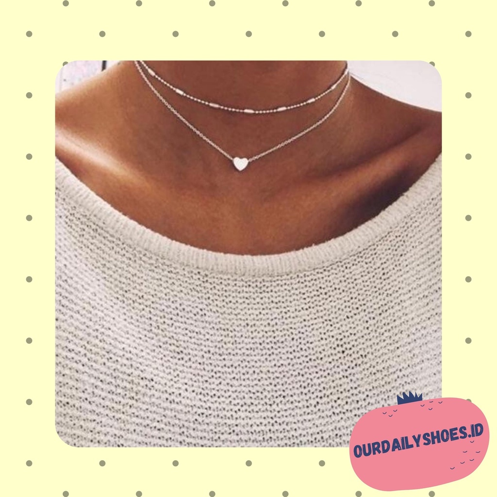 ★ODS★FA08  kalung rantai hati Double love chain FA08 necklaces 2 layer aksesoris fashion