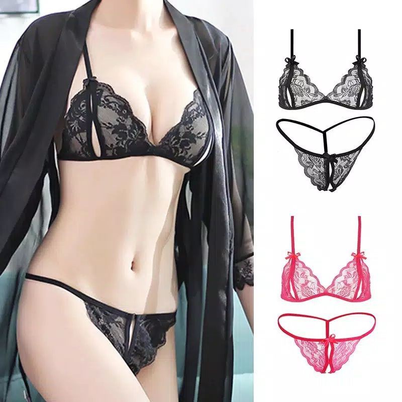 Medan Termurah KD001 ( 2in1 Bra + CD ) Set Honeymoon lingerie Bra + G-String Lace