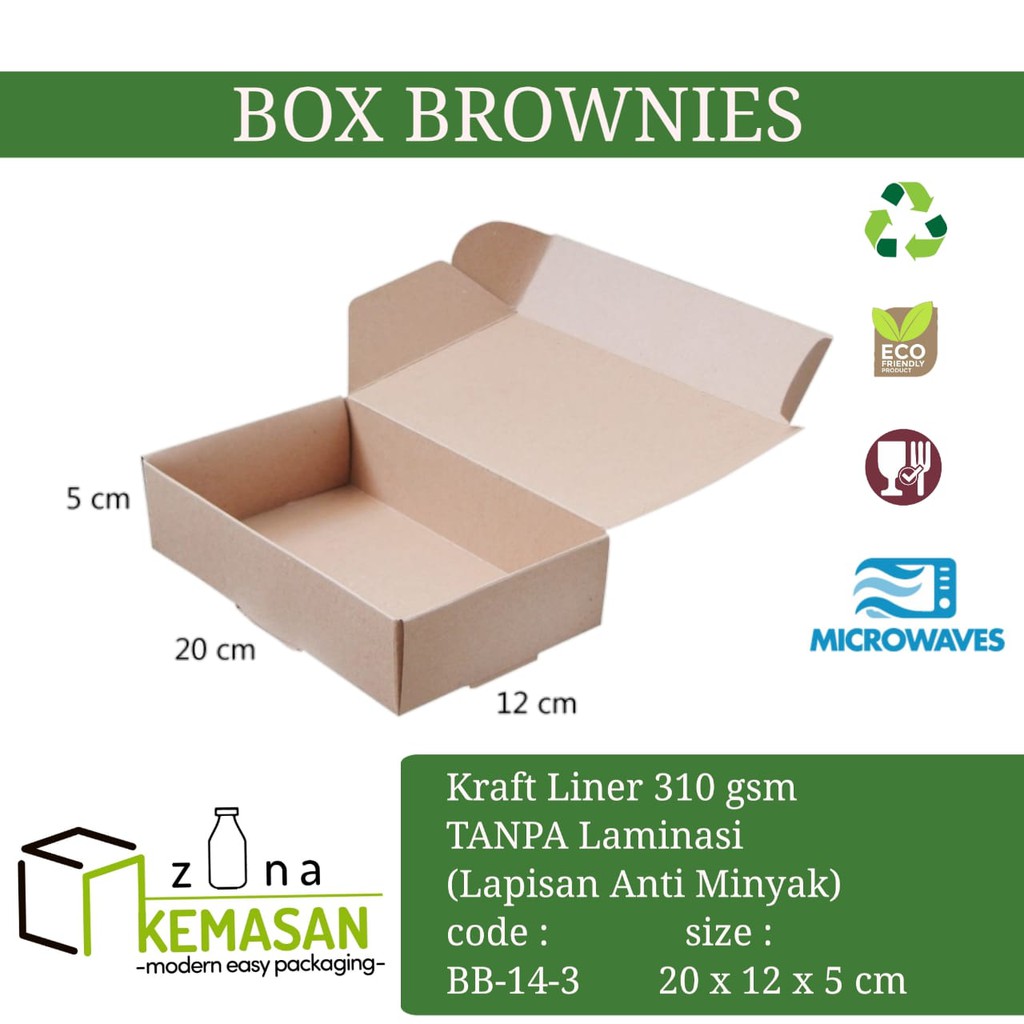 

KEMASAN BOX DUS KARDUS KOTAK BROWNIES BOLEN KUE ROTI NUGGET 20x12x5 cm KRAFT 310 gsm