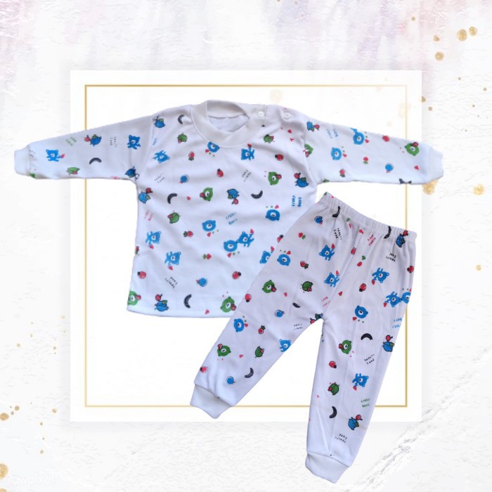 Baju Anak Laki Laki | Setelan Baju Bayi Putih FULL PRINT 6-12m