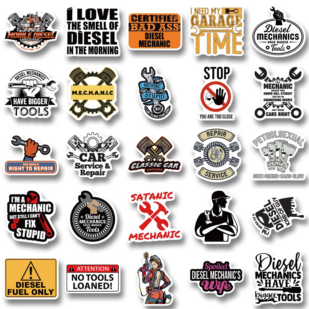 50 Pcs Stiker Motif Kartun Diesel Mekanik Tahan Air Untuk Dekorasi Laptop