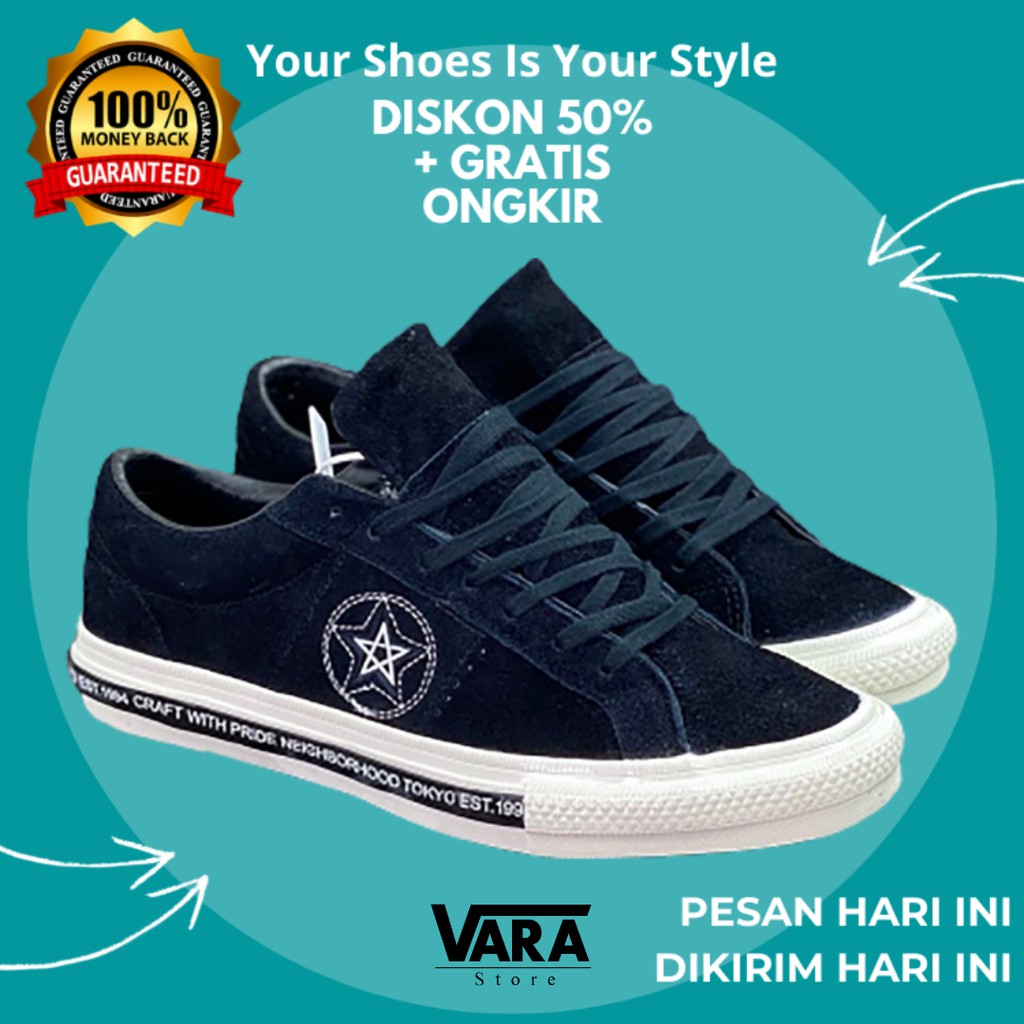 (BISA GRAB) CONVERSE ONE STAR BLACK BLACK EGRET X NEIGHBORHOOD / SEPATU CONVERSE ONE STAR PREMIUM