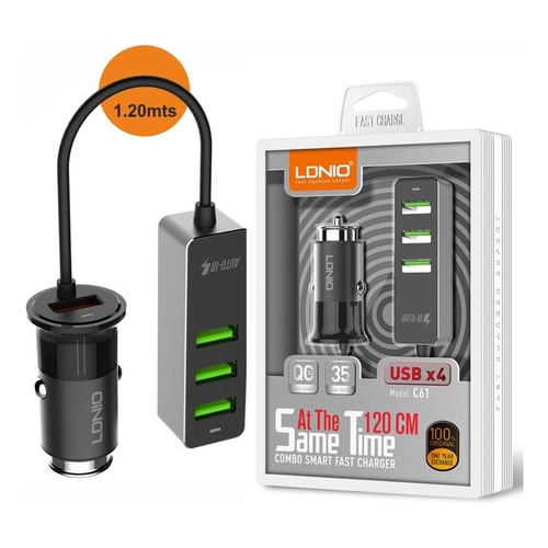 CAR CHARGER LDNIO C-61 ORIGINAL 2.4A FAST CHARGING 4 SLOT USB SUPPORT