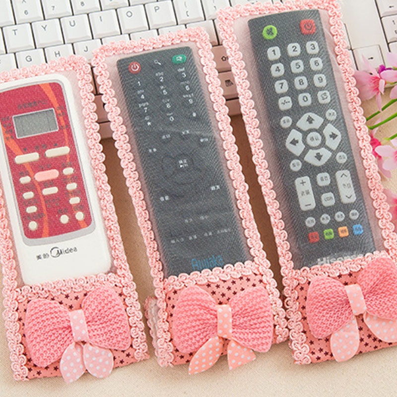 【Ready stock】TV Air Conditioner Remote Control Set with Lace Bowknot Protective Cover Remote Control Bag praktis murah COD