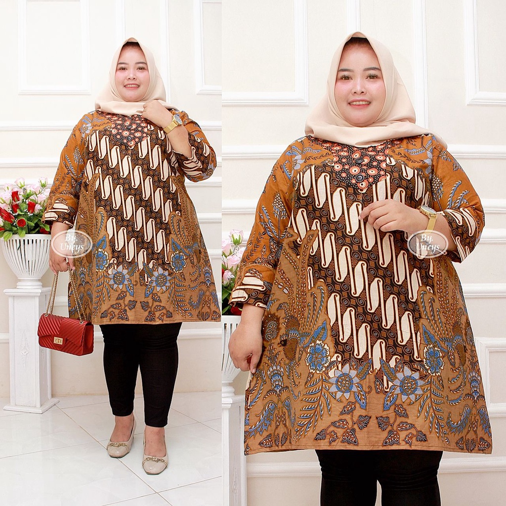 Tunik Batik Wanita Super Jumbo Big Size LD 140 / Atasan Baju Batik Kerja Kondangan Wanita Cewe Jumbo-J