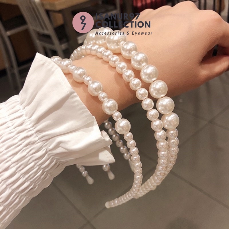 ISANUR97 | Bandana Pearl Headband Pearl Bando Gaya Korea Mutiara Pearl Korean Fashion Pearl Headband Bandana Fashion Party