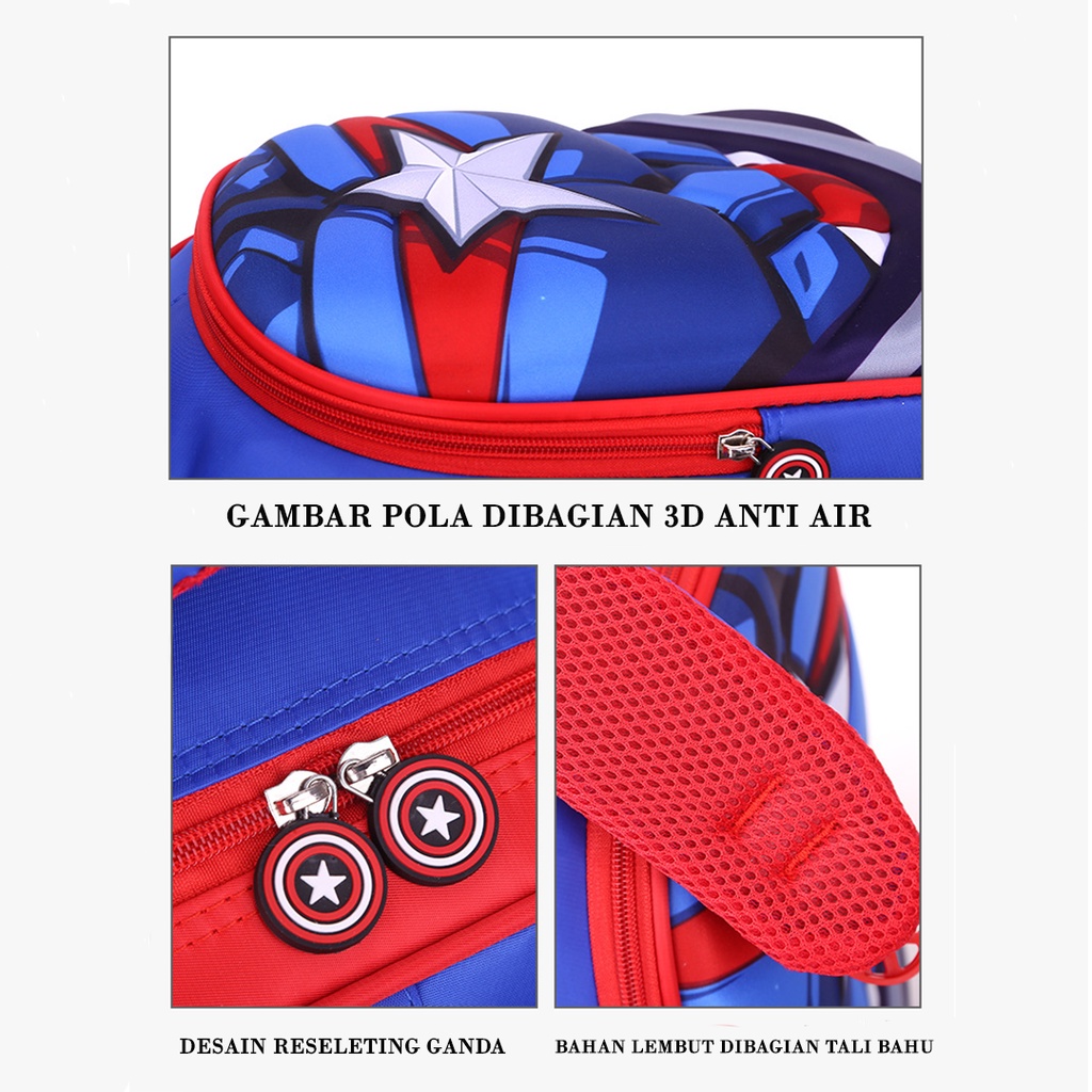 CYS Tas Ransel Sekolah Anak Laki-laki SD Motif Superhero Anti Air Backpack School Bag Import T154