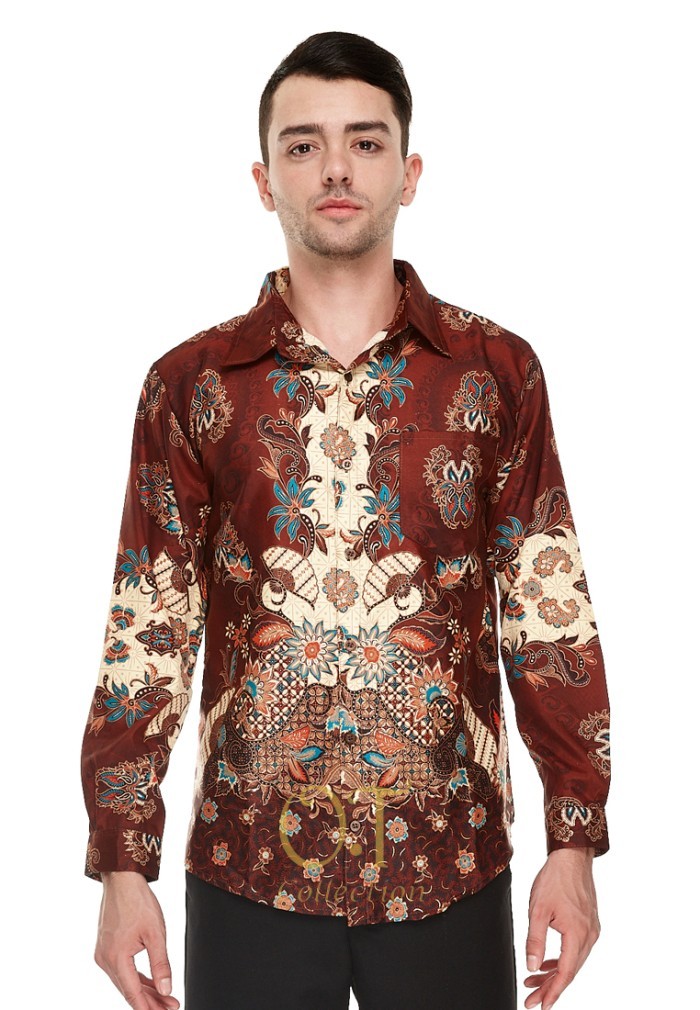 Kemeja batik pria lengan panjang velvet (Pandawa) - Cokelat