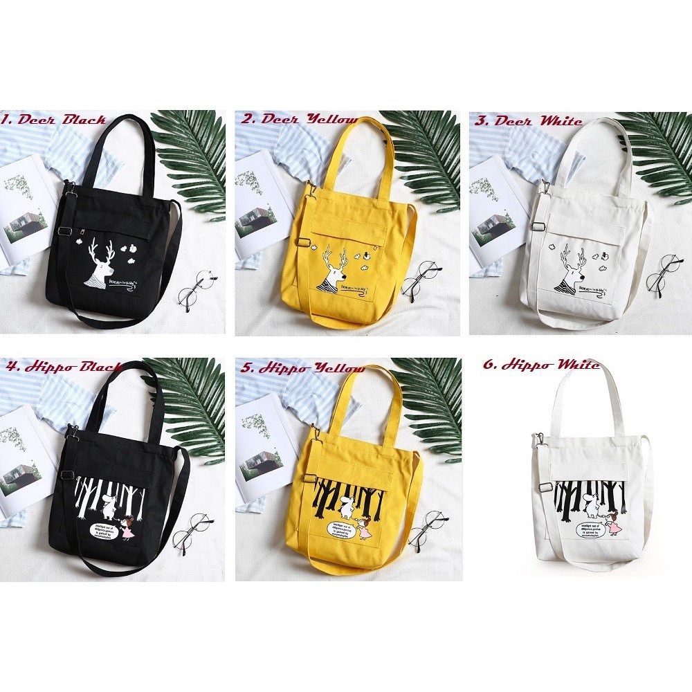 Tas Tote Bag Shoulder Sling Bag Wanita Bahan Kanvas - JC009